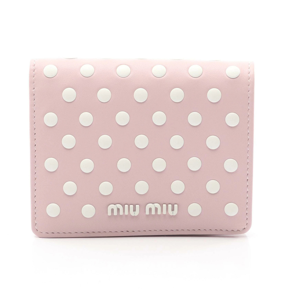 Miu Miu NAPPA BORCHIE Dot Stud Bi fold Wallet Leather Pink White